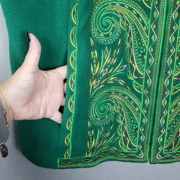 Bob Mackie Women's XL Faux Fur Embroidered Zip Up Vest Green Celtic Vibe Layer‎ - Picture 5 of 10